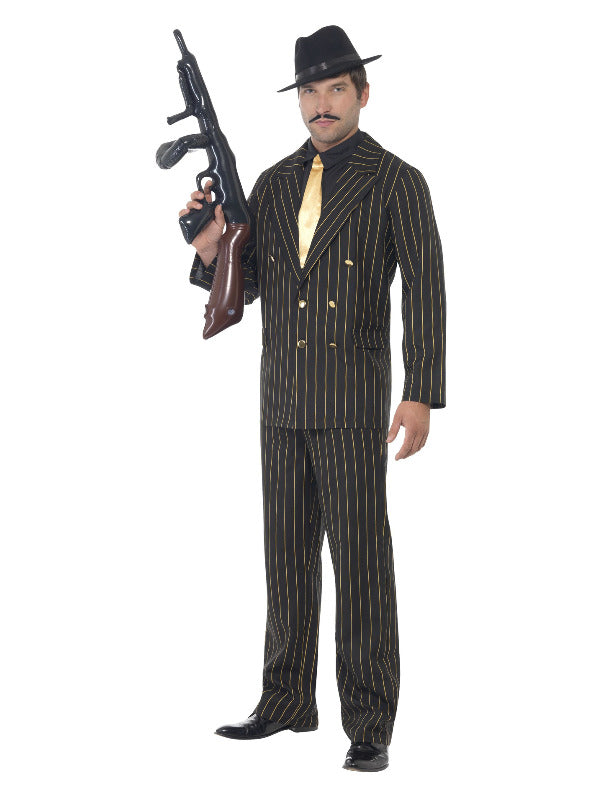 Gold Pinstripe Gangster Costume, Black