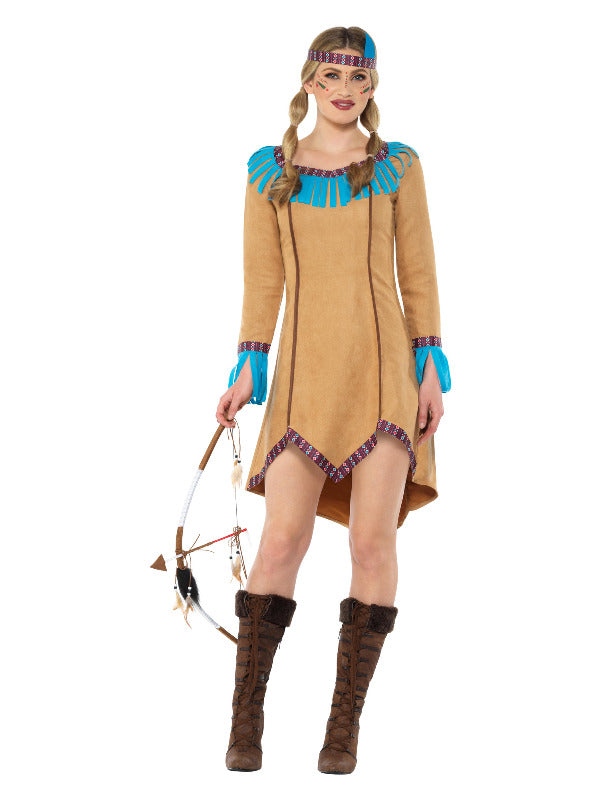 Native American Inspired Lady Costume, Blue & Brow